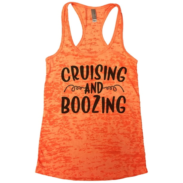 Women’s Funny Burnout “Cruising And Boozing" Vacation Tank Top - Party Gift Medium, Orange