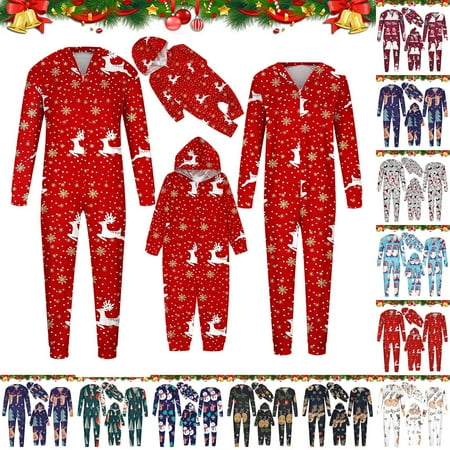 

Shldybc Family Christmas Pjs Matching Sets Men/Women Onesie Christmas Pajamas Long Sleeve Sleepwear Jumpsuit Reindeer Xmas Snowflake Snowman Elks Tree Pajamas Outfit Home wear - Winter Clearance