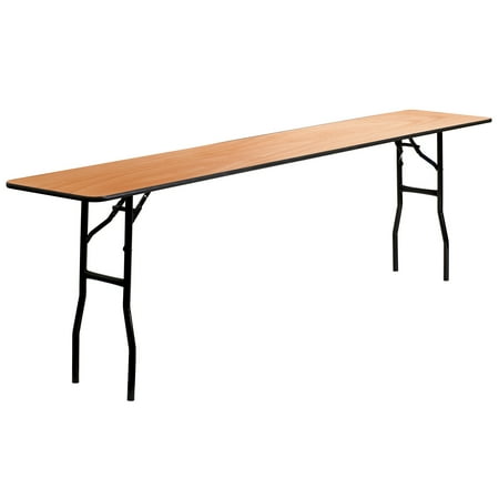96” Brown Rectangular Folding Training / Seminar Table with Smooth Clear Coated Finished Top