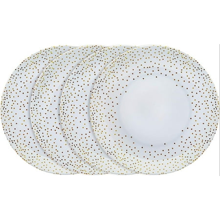 Dinner Plates Set Melamine Shatter Resistant - Gold Dot Design Set of 4