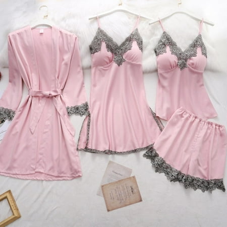 Silk Robe Sleep Suit Womens Lace Satin Pajamas Gown Set V-Neck Cami Nighties Wear Pijama Home Nightwear Spring Nightdress
Silk Robe Sleep Suit Womens Lace Satin Pajamas Gown Set V-Neck Cami Nighties Wear Pijama Home Nightwear Spring Nightdress