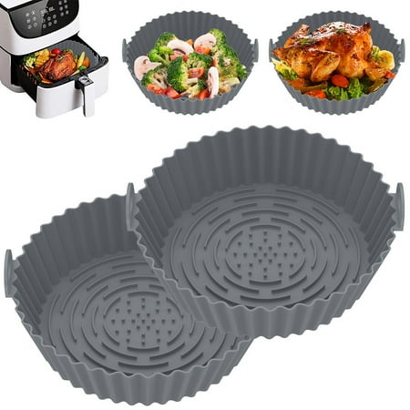 2Pcs Air Fryer Silicone Pot with Handle Reusable Air Fryer Liner Heat Resistant Air Fryer Silicone Basket 7.87inch Round Baking Pan Air Fryer Accessories Paper Liners Replacement for Air Fryer Oven