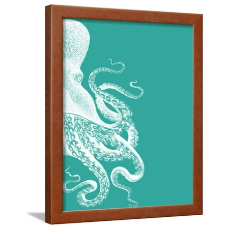 Octopus Green and Cream b Framed Print Wall Art By Fab Funky