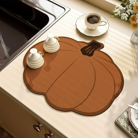 

Haykey Kitchen Pumpkin Absorbent Mat Countertop Cloth Pad Coffee Table Tabletop Dishes Cup Drying Pad Wash-free Heat Insulation Pad Soft
