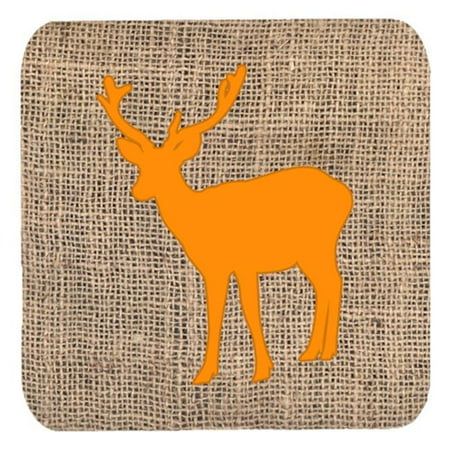 Deer Burlap and Orange Foam Coasters Set - 4