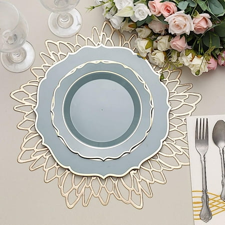 BalsaCircle 10 Dusty Blue 8 Round Plastic Dessert Plates Gold Scalloped Rim
BalsaCircle 10 Dusty Blue 8 Round Plastic Dessert Plates Gold Scalloped Rim