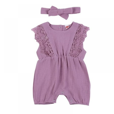 GYRATEDREAM Summer Newborn Girls Rompers Set Flare Sleeve Solid Print Lace Bodysuit Jumpsuit With Headband Purple 6-12 Months
GYRATEDREAM Summer Newborn Girls Rompers Set Flare Sleeve Solid Print Lace Bodysuit Jumpsuit With Headband Purple 6-12 Months