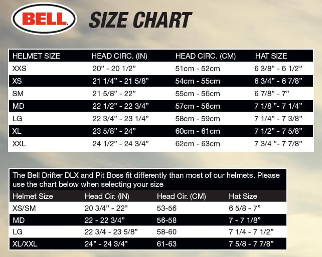 Bell 500 Helmet Size Chart
