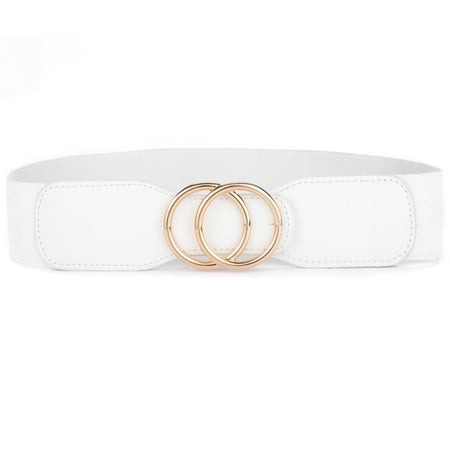 Beltox Women’s Elastic Waist Belt w Double Gold Ring White 27-35
