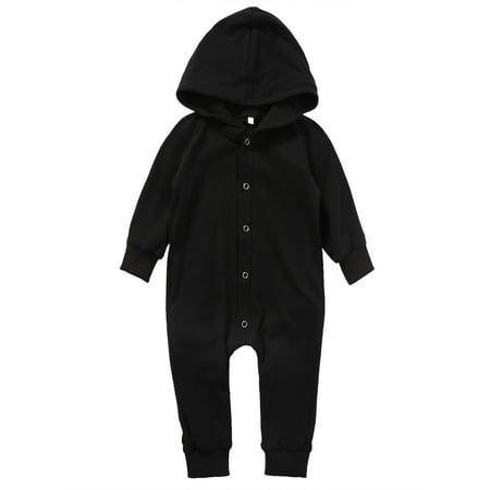Infant Baby Boys Girls Cotton Long Sleeve Hooded Romper Baby Jumpsuit Footie Outfit