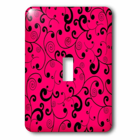 3dRose Elegant Hot Pink and Black Filigree Scroll Pattern, Double Toggle Switch