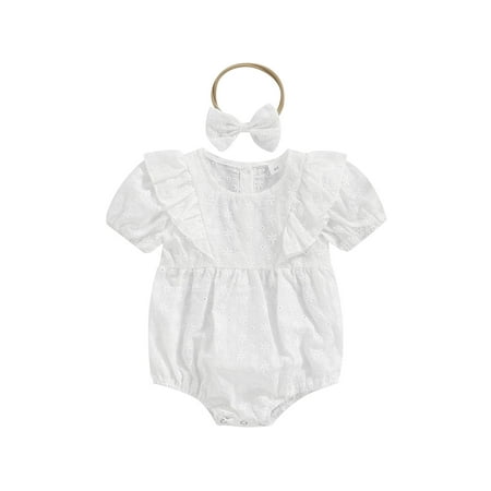 Suanret Infants Baby Girl Romper Suit Newborn Short Sleeve Solid Color Floral Ruffle Casual Party Summer Bodysuit Bow Headband White 0-3 Months
Suanret Infants Baby Girl Romper Suit Newborn Short Sleeve Solid Color Floral Ruffle Casual Party Summer Bodysuit Bow Headband White 0-3 Months