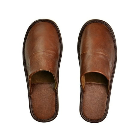 CoCopeaunt Luxury Cow Split Leather Handmade Men Home Slippers Spring Slip On Soft Comfortable Black Brown Bedroom Indoor Flat Men Shoes