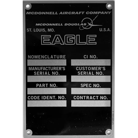 Reproduction McDonnell Douglas F-15 Eagle Data Plate Naval Aviation Navy Plane
Reproduction McDonnell Douglas F-15 Eagle Data Plate Naval Aviation Navy Plane
