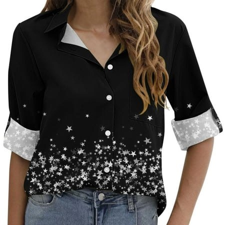 Wiueurtly Suitable Button Down Blouses For Women Loose V Neck Shirts Casual Roll Up Collared Tops With Pocket Maternity Shirts Striped Denim Shirt for Women
Wiueurtly Suitable Button Down Blouses For Women Loose V Neck Shirts Casual Roll Up Collared Tops With Pocket Maternity Shirts Striped Denim Shirt for Women