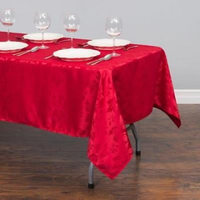 60 x 126 in. Rectangular Falling Lilies Damask Tablecloth Red