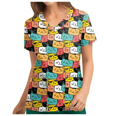 Qcmgmg Scrub Tops Women Stretchy Cartoon Pattern Casual Loose Fit Tops for Ladies Short Sleeve V Neck Women Scrubs Workwear Uniform Shirts for Women with Two Pockets Multicolor L
Qcmgmg Scrub Tops Women Stretchy Cartoon Pattern Casual Loose Fit Tops for Ladies Short Sleeve V Neck Women Scrubs Workwear Uniform Shirts for Women with Two Pockets Multicolor L