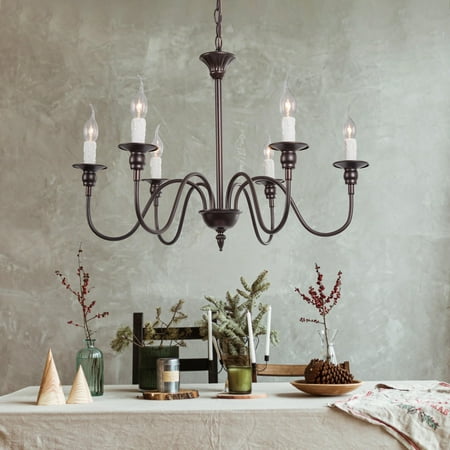 Modern Farmhouse 6-Light Candle Chandelier Traditional Metal Ceiling Light for Dining Room Brown white W26.5 x H19.5 Painted Over 60 Inches Bronze
Modern Farmhouse 6-Light Candle Chandelier Traditional Metal Ceiling Light for Dining Room Brown white W26.5 x H19.5 Painted Over 60 Inches Bronze
