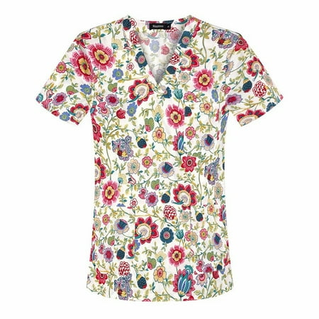 Sksloeg Scrub Tops Women Flower Printed Nurse Uniforms For Women Short Sleeve V-Neck Shirts Tee Tops With Pockets White L
Sksloeg Scrub Tops Women Flower Printed Nurse Uniforms For Women Short Sleeve V-Neck Shirts Tee Tops With Pockets White L