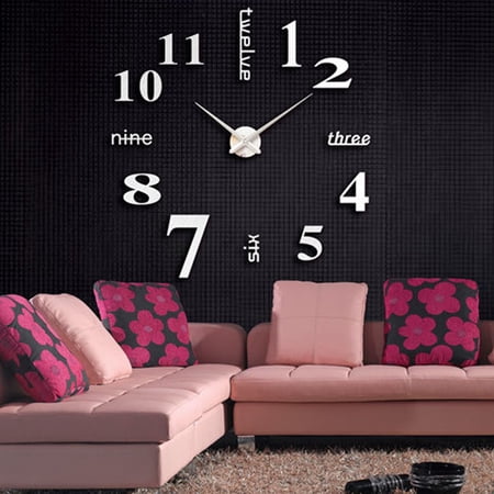 Siaonvr Acrylic Modern DIY Wall Clock 3D Mirror Surface Sticker Home Office Decor