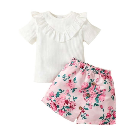 3T Toddler Baby Girls Clothes Baby Girls Outfits 3-4T Girls Short Sleeve Ruffle Collar Top Floral Shorts 2PCS Set White
3T Toddler Baby Girls Clothes Baby Girls Outfits 3-4T Girls Short Sleeve Ruffle Collar Top Floral Shorts 2PCS Set White