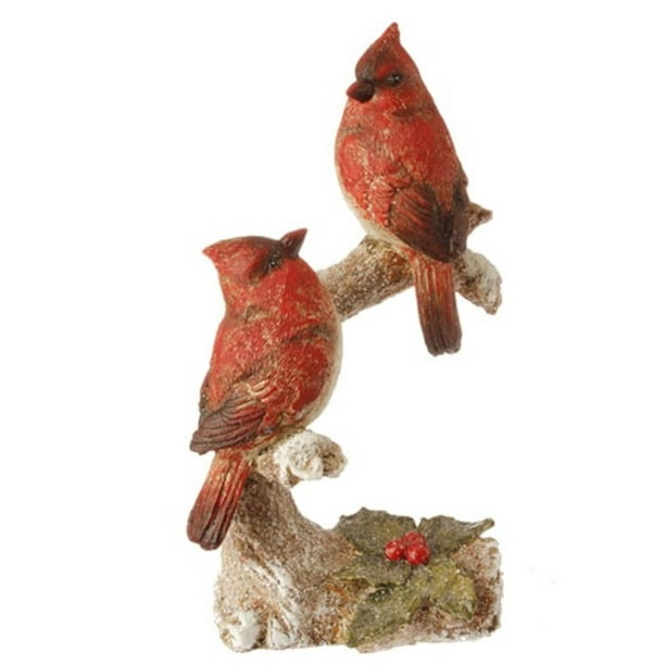 8.5" In the Birches Glittered Two Red Cardinal Birds on a Holly Branch Christmas Table Top Figure
