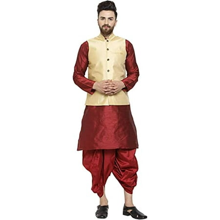 Royal Kurta Men s Silk Blend Kurta Dhoti & Nehru Jacket Set (42 Multi-6)
