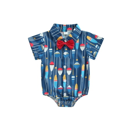 Genuiskids Baby Boy Romper Short Sleeve Turn-down Collar Fish Print Summer Bodysuit with Bow Tie
Genuiskids Baby Boy Romper Short Sleeve Turn-down Collar Fish Print Summer Bodysuit with Bow Tie