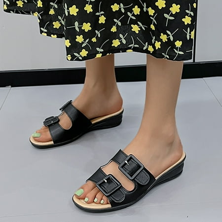 Aayomet Slippers for Women Indoor And Outdoor Ladies Fashion Summer Leather Belt Buckle Decoration Open Toe Slope Heel Sandals Black 9
Aayomet Slippers for Women Indoor And Outdoor Ladies Fashion Summer Leather Belt Buckle Decoration Open Toe Slope Heel Sandals Black 9