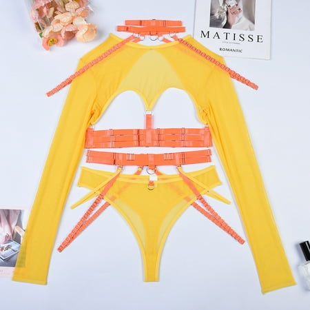 Uorcsa Small Erotic See Through Bandeau 3Piece Fashion V Neck Underwear Gauze Women Temptation Lingerie Sets Yellow
Uorcsa Small Erotic See Through Bandeau 3Piece Fashion V Neck Underwear Gauze Women Temptation Lingerie Sets Yellow