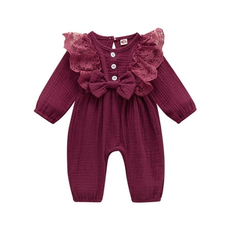 Canrulo Infant Baby Girls Ruffle Romper Long Sleeve Bodysuit One Piece Button Jumpsuit with Bowknot Outfits Wine Red 3-9 Months
Canrulo Infant Baby Girls Ruffle Romper Long Sleeve Bodysuit One Piece Button Jumpsuit with Bowknot Outfits Wine Red 3-9 Months