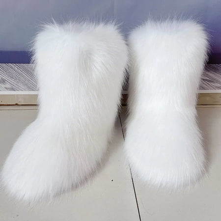 

Winter Shoe Women s Winter Fluffy Faux Fox Fur Boots Woman Plush Warm Snow Boots Luxury Footwear Girls Furry Fur Bottes Fashion