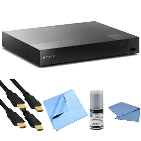 Sony BDP-S3500 Streaming Blu-Ray Disc Player with Super Wi-Fi Technology with Remote Control + 6ft High Speed Cable with Ethernet (Qty2) + Micro Fiber Cleaning Cloth