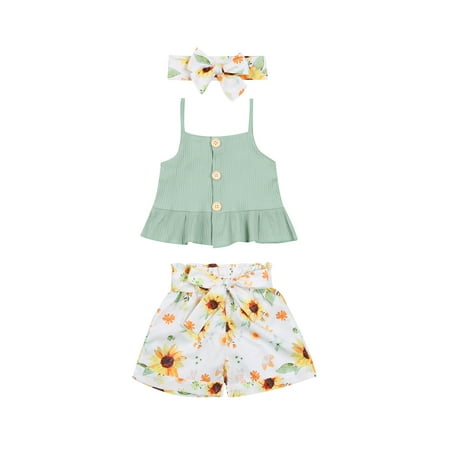 Douhoow Infant Girls Button Vest Tops+Floral Bowknot Mini Skirts Summer Baby Girls Clothes