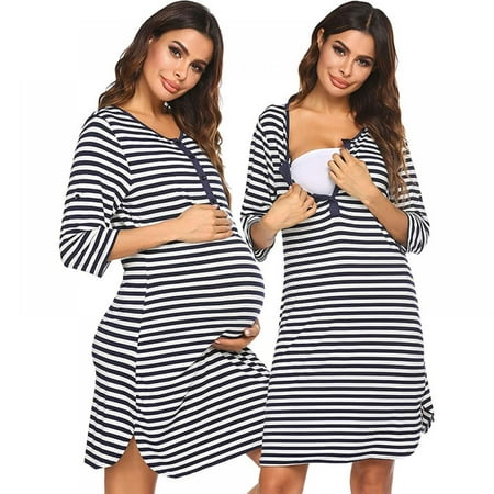 Women s Nightgown Striped Sleepwear 3/4 Sleeves Nightshirts Soft Button Sleep Dress
Women s Nightgown Striped Sleepwear 3/4 Sleeves Nightshirts Soft Button Sleep Dress