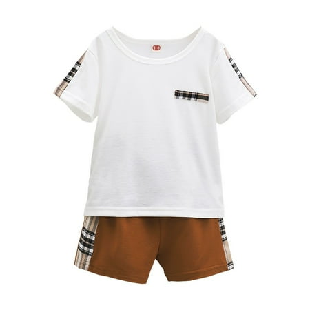 OLLUISNEO Infant Baby Boys Summer Shorts Outfits Plaid Stitched Short Sleeve Top Elastic Shorts 2 PCS Set 12-24 Months Brown
OLLUISNEO Infant Baby Boys Summer Shorts Outfits Plaid Stitched Short Sleeve Top Elastic Shorts 2 PCS Set 12-24 Months Brown