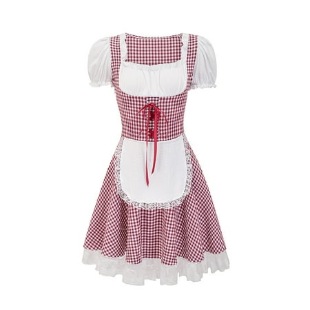 Binwwede Halloween Women Maid Costumes Plaid Beer Girl Dress for Cosplay