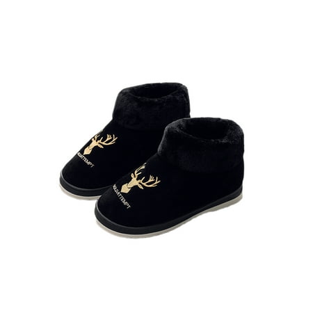 GENILU Mens Nonslip Cozy Boots Slip On Casual Elk Shoes Black 9.5-10