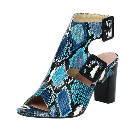 Women Fashion Snake Grain High Heel Shoes Buckle Strap Thick Heels Sandals Pu Blue sandals for Women
Women Fashion Snake Grain High Heel Shoes Buckle Strap Thick Heels Sandals Pu Blue sandals for Women