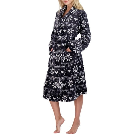 PJ Salvage Women s Printed Mid-Length Belted Plush Robe