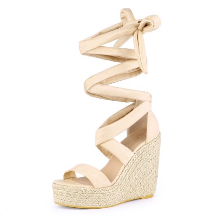 Unique Bargains Women s Open Toe Espadrille Platform Wedges Heel Lace Up Sandals