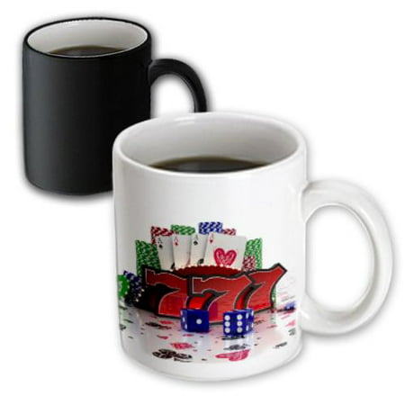 3dRose Casino concept with poker cards chips dice and slot style sevens, Magic Transforming Mug, 11oz
