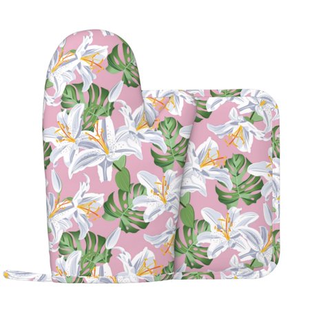 Lilies Flowers Green Pink Oven Mitts and Pot Holders Sets with 1 Non-Slip Left Silicone Oven Mitts and 1 Heatproof Insulated Hot Pads for Kitchen Use in Cooking Baking Grilling
Lilies Flowers Green Pink Oven Mitts and Pot Holders Sets with 1 Non-Slip Left Silicone Oven Mitts and 1 Heatproof Insulated Hot Pads for Kitchen Use in Cooking Baking Grilling
