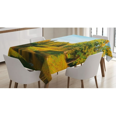 

Landscape Tablecloth Scenery View Natural Forest Park with Trees and River Photo Image Rectangular Table Cover for Dining Room Kitchen 60 X 90 Inches Marigold and Olive Green by Ambesonne