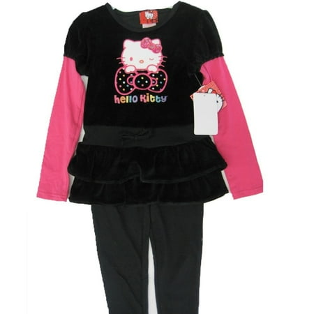 Hello Kitty Little Girls Black Fuchsia Stud Layered 2 Pc Leggings Set 4-6X