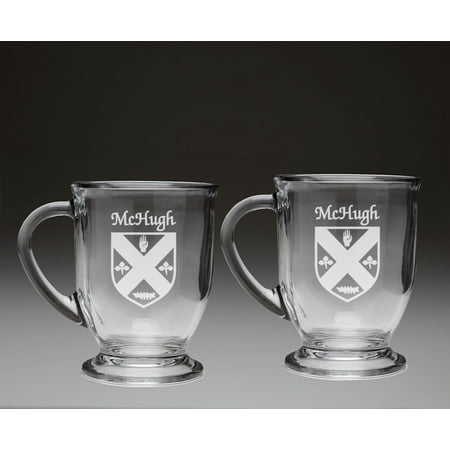 McHugh Irish Coat of Arms Glass Coffee Mugs - Set of 2