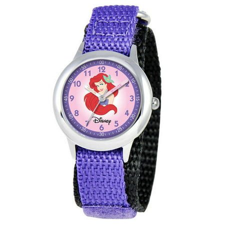 Disney Princess Kids Ariel Purple Velcro Band Time Teacher Watch