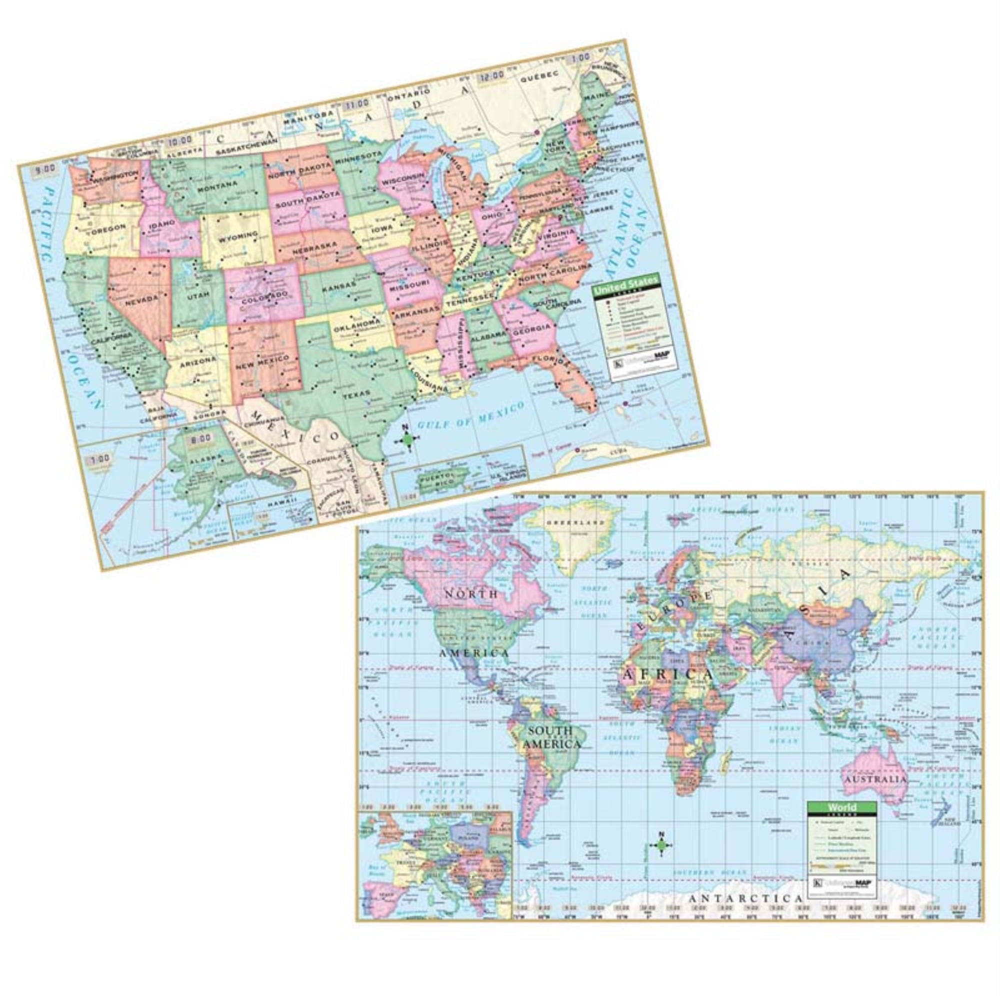 Laminated US World Politcal Rolled Wall Map 40 X 28 Walmart