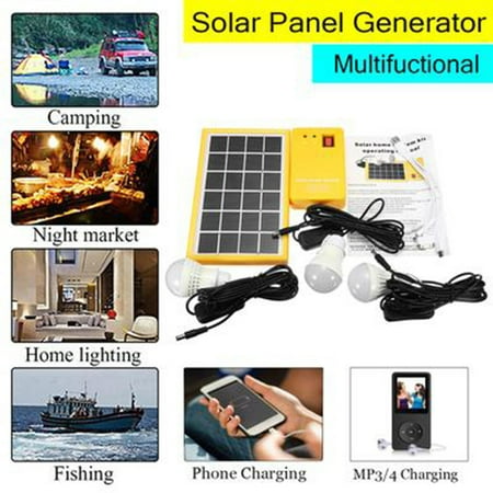 YMH Outdoor Portable Solar Panel Electric Generator 3 LED Bulb Power System Kit