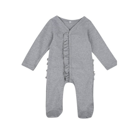 Emmababy Baby Boy Girl Foot Wrap Solid Color Long Sleeve Rompers